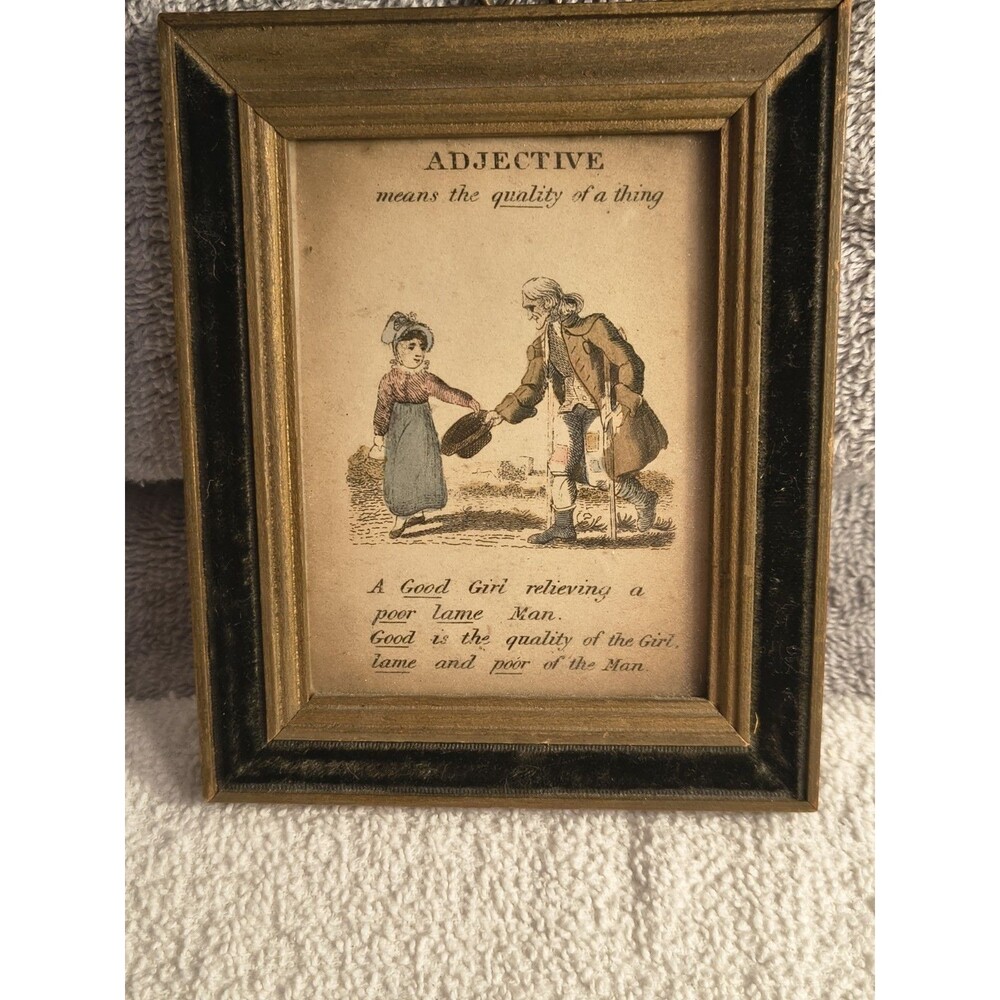Vintage English Grammar Adjective Print Framed Academy Art Shop NYC Teacher Gift